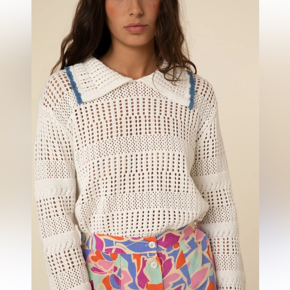 FRNCH Paris Elegant White Crochet Sweater